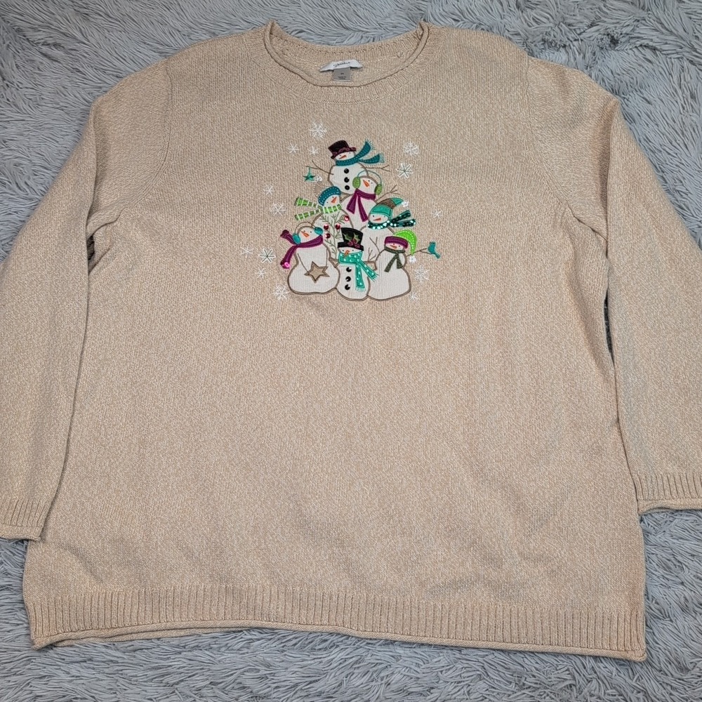 CJ Banks Sweater Womens 3X‎ Biege Snowmen Family Comfort Casual Lightweight